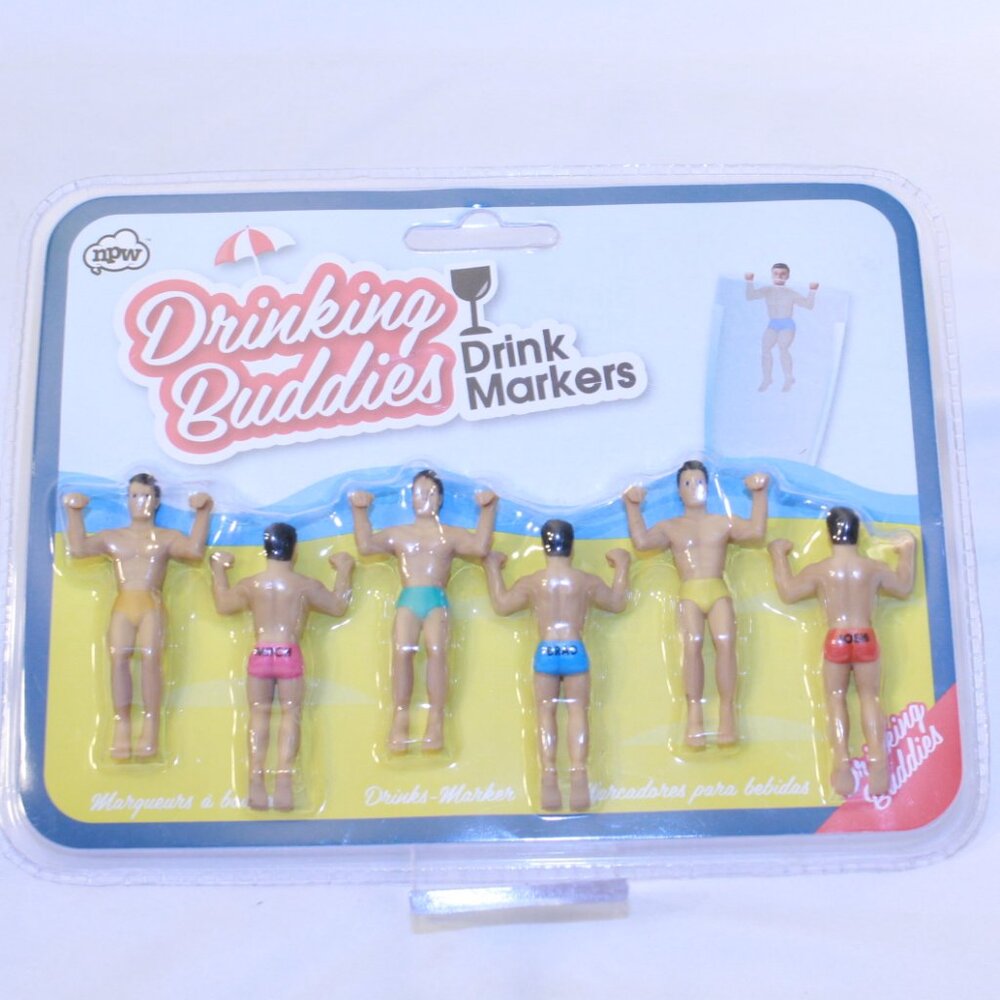NPW Drinking Buddies Drink Markers Wine Charms - 6 Pack Beach Bod Muscle Men